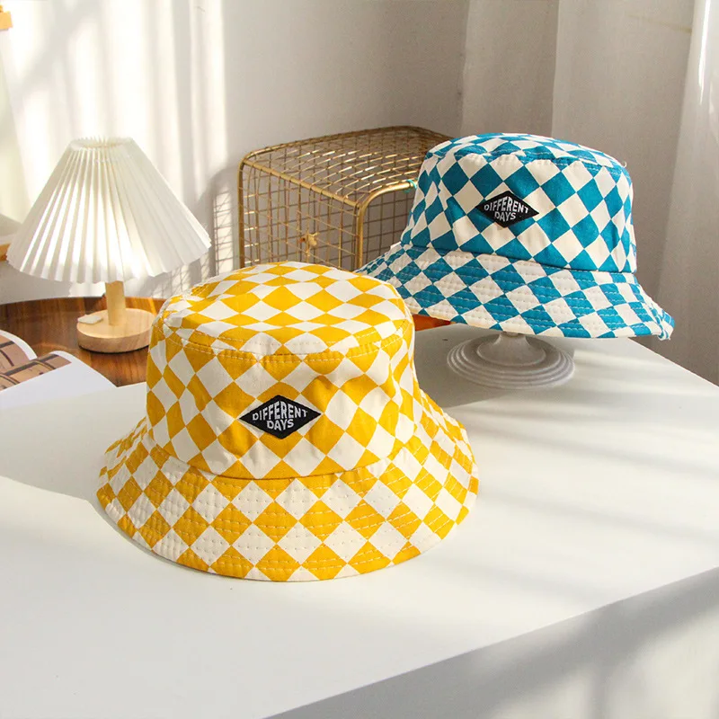 1 pieza, moda coreana, sombrero de cubo para niños y niñas, tablero de ajedrez clásico Retro, gorra de pescador para niños, sombrilla suave, gorras de Panamá