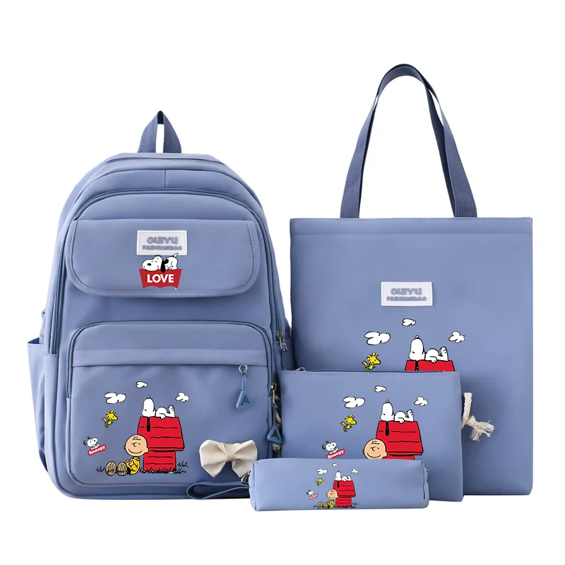 4 unid/set Snoopys, mochila escolar para niños y niñas, mochila con lápiz, bolso cruzado, bolso de libro de Anime para adolescentes, regalo Kawaii para estudiantes y mujeres
