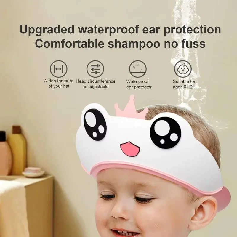 Gorro de champú para bebé, protector para el cabello infantil de dibujos animados, protección impermeable para los oídos, gorro de baño para niños, gorros de ducha ajustables para niños - imagen 2