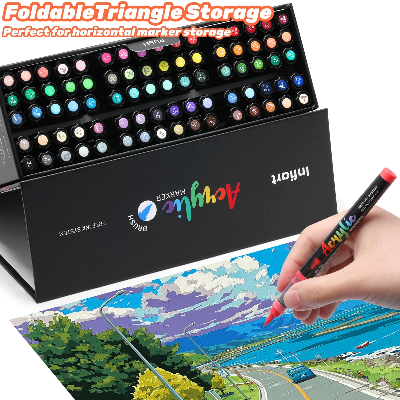 Marcadores de pintura acrílica, con almacenamiento triangular plegable, punta de pincel suave para pintura rupestre, vidrio, piedra, lienzo, et cerámica, marcadores artísticos - imagen 2