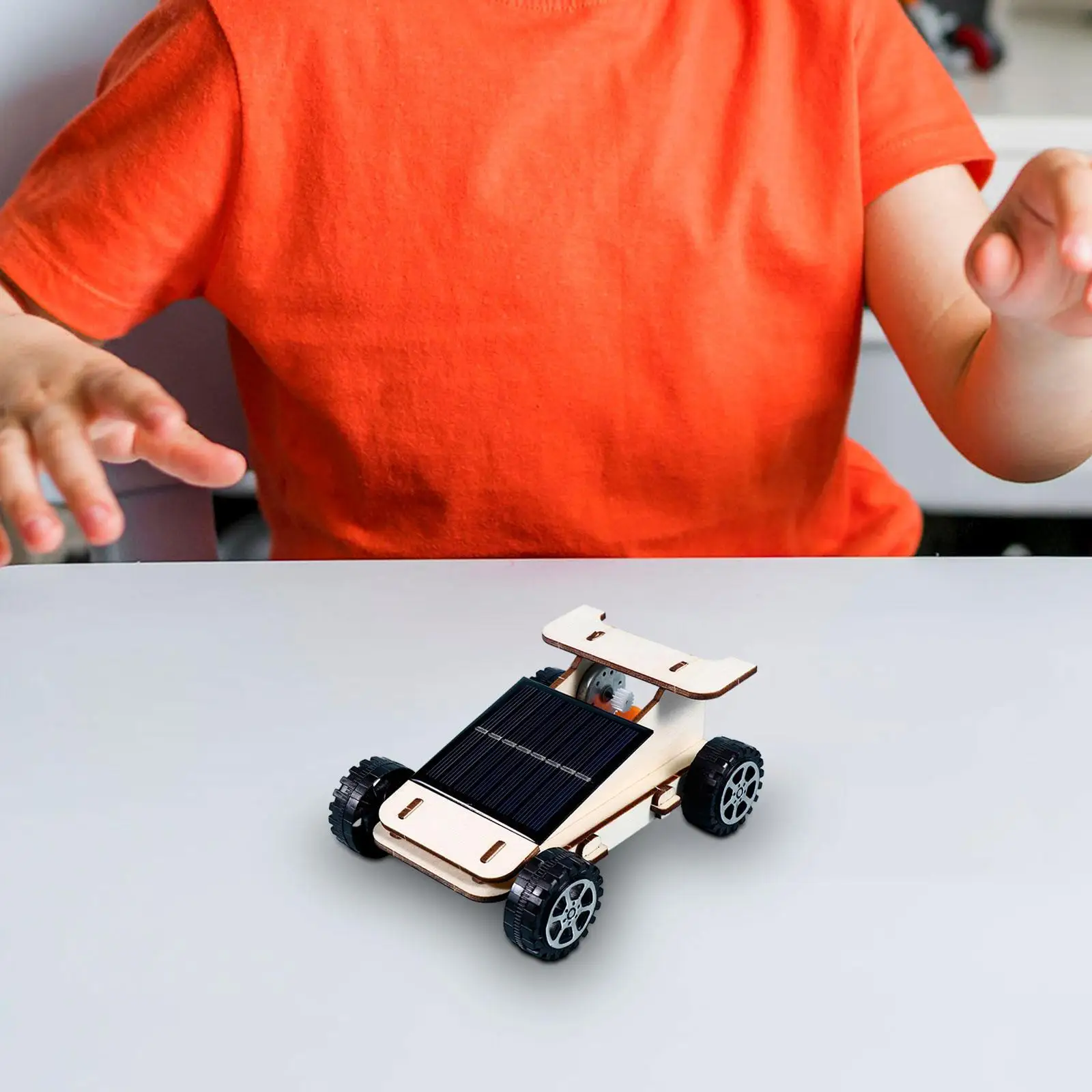 Solar Motor Kit Wooden Model Kit Kids Educational DIY Wooden Solar Car Kit