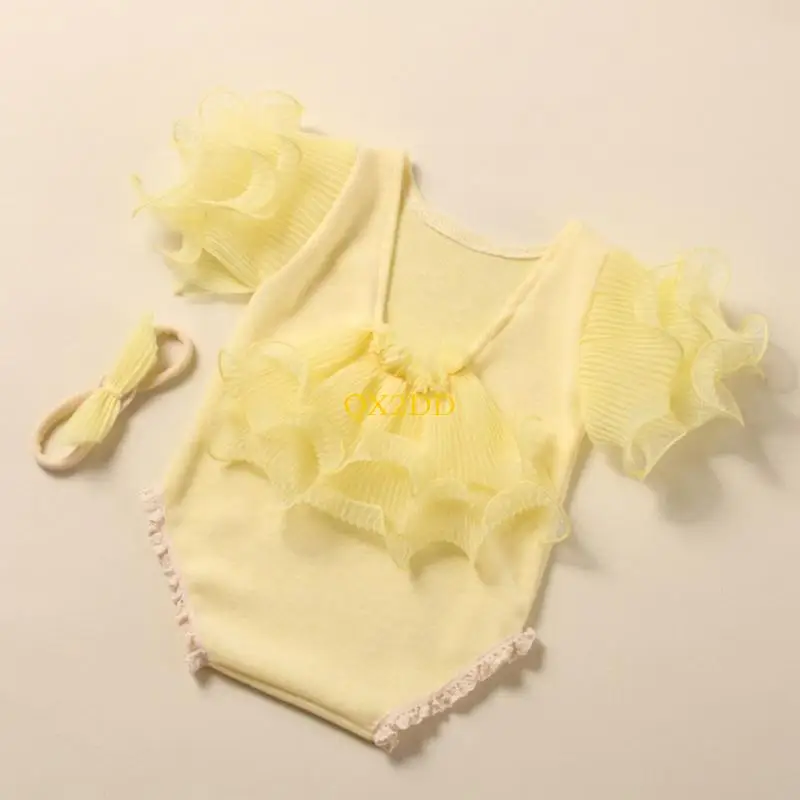 QX2D Bebé Navidad Foto Traje Encaje Mameluco Recién Nacido Fotografía Bowknot Hairband - imagen 2