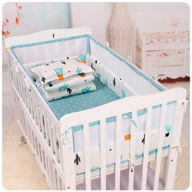 Juegos de cama de algodón para cuna de bebé, parachoques de algodón y malla transpirable de retazos, parachoques para cama de bebé en primavera y verano, parachoques/sábana - imagen 3