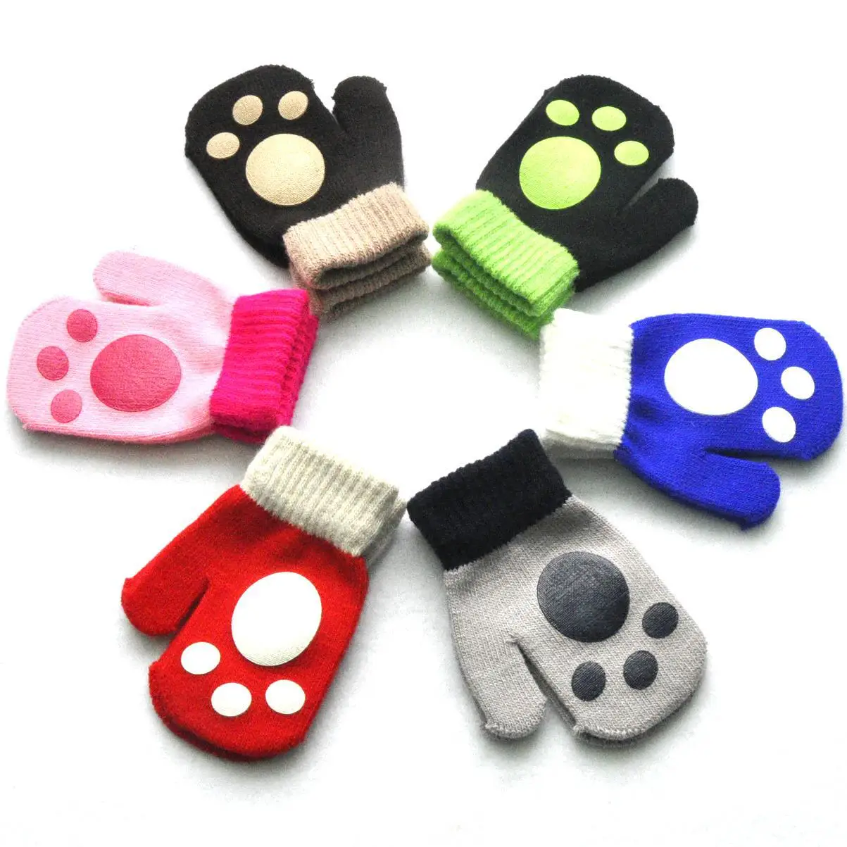 Guantes cortos para bebé, manoplas con dedos completos peludas de felpa tejidas con huella para niños de invierno, calentador de manos tejido para otoño de 1 a 4 años - imagen 5