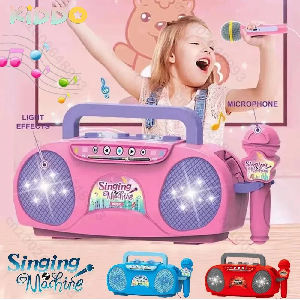 Máquina de Karaoke para niños, micrófono con luces, juguete portátil para cantar, regalo Musical educativo para niñas y niños, Navidad