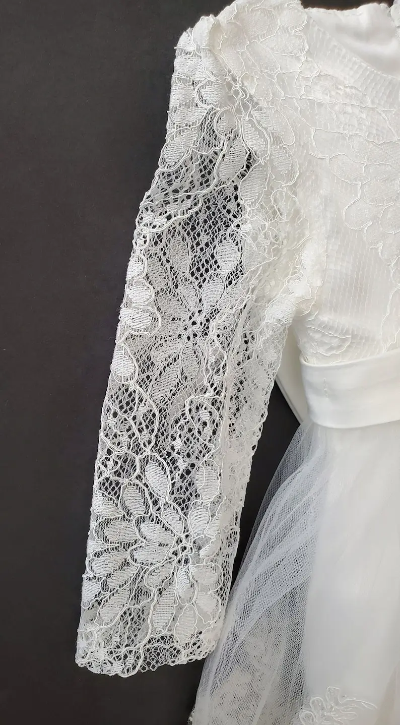 Conjunto de vestido de bautizo y diadema de encaje de 2 piezas: vestido de bautismo, vestido de niña de las flores - imagen 4