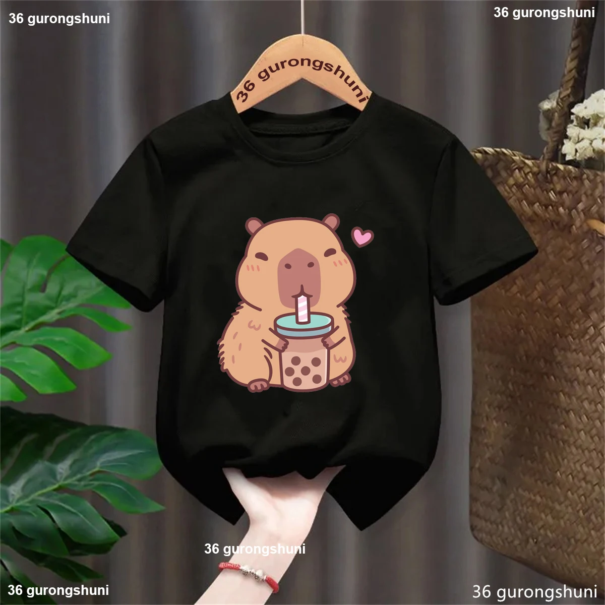 Camiseta con estampado de capibara para niñas y niños, ropa Kawaii para niños, camiseta lisa divertida, camisetas de verano a la moda - imagen 5