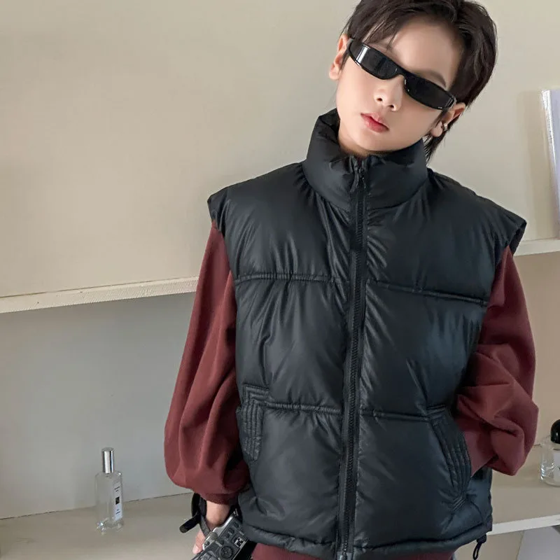 MILANCEL nueva chaqueta acolchada de invierno para niños 3-10Y Color sólido cuello levantado niñas chaleco grueso versión coreana abrigo de ocio para niños - imagen 3