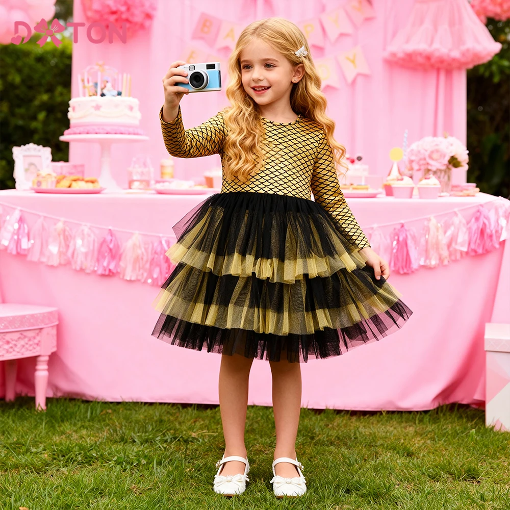DXTON vestido de princesa dorado con capa para fiesta navideña - imagen 4