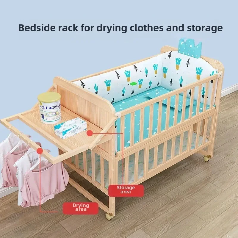 Cuna 4 en 1, cama grande de madera maciza con empalme, cuna móvil para bebé bb, cuna multifuncional para niños recién nacidos, PVC de calidad alimentaria - imagen 2