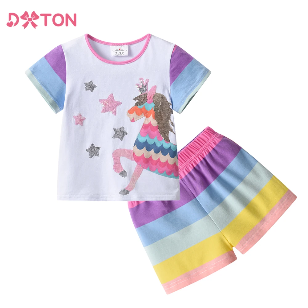 DXTON conjunto veraniego de niña unicornio arcoíris