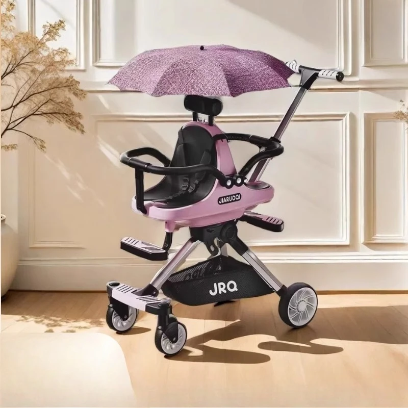 Cochecito doble de aleación de aluminio, configuración del asiento delantero trasero con absorción de impactos, parachoques de seguridad de diseño plegable