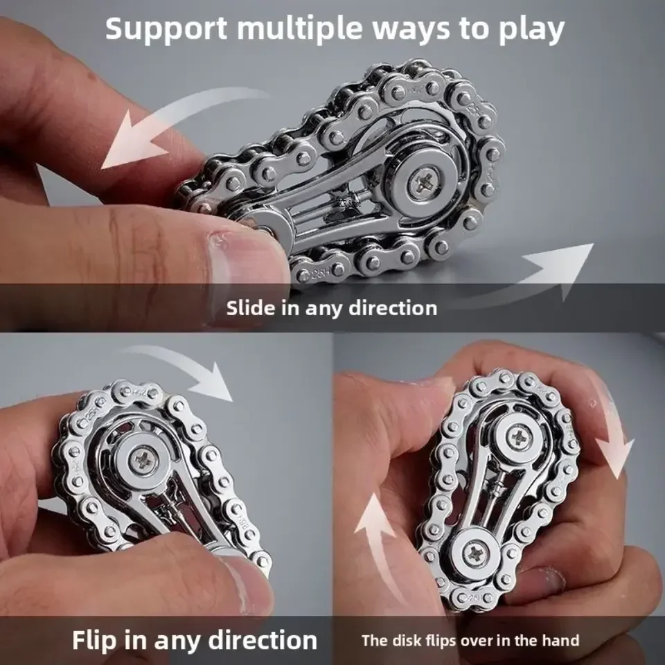 Fidget Spinner piñones volante dedo Gyro antiestrés ansiedad cadenas de bicicleta de Metal EDC Spinner Fidget juguetes para niños adultos - imagen 4