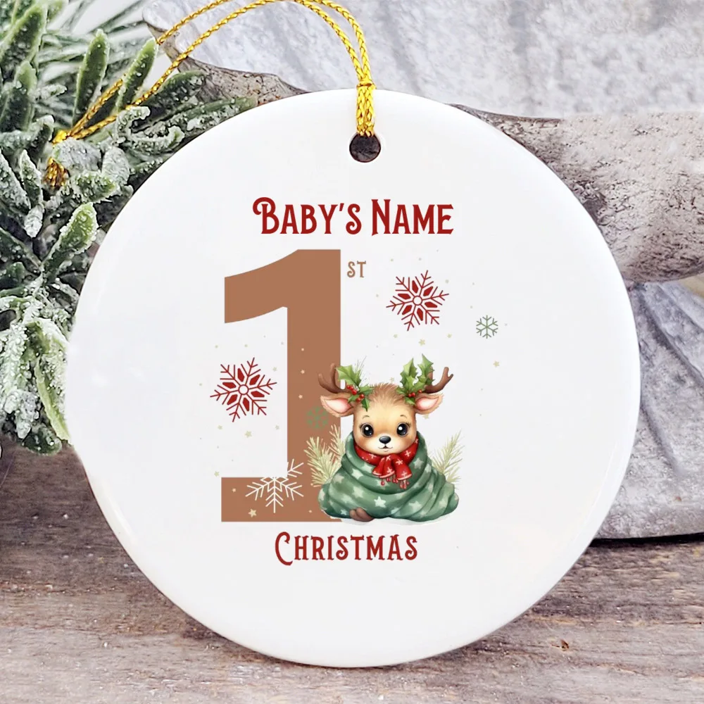 Adorno de Navidad personalizado para bebé, accesorio de foto de primera Navidad, regalo de recuerdo, adorno de cerámica infantil - imagen 5