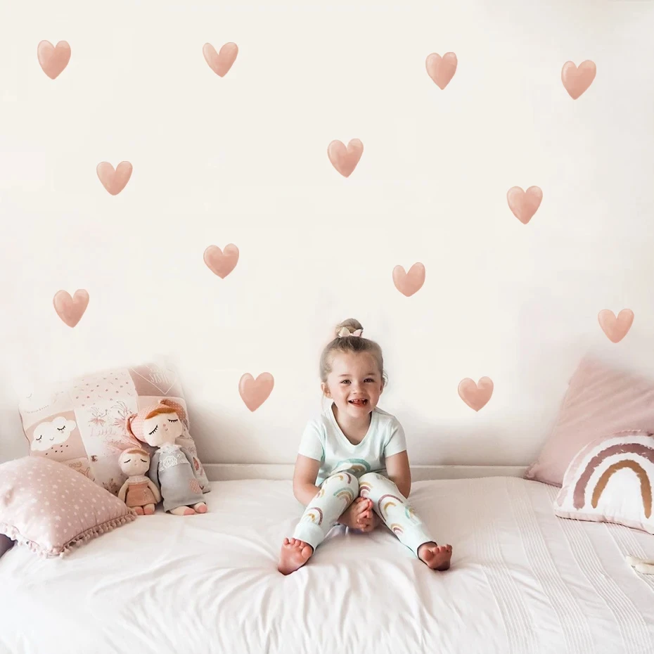 Pegatinas de pared acuarela bohemia para bebé corazón arcoíris