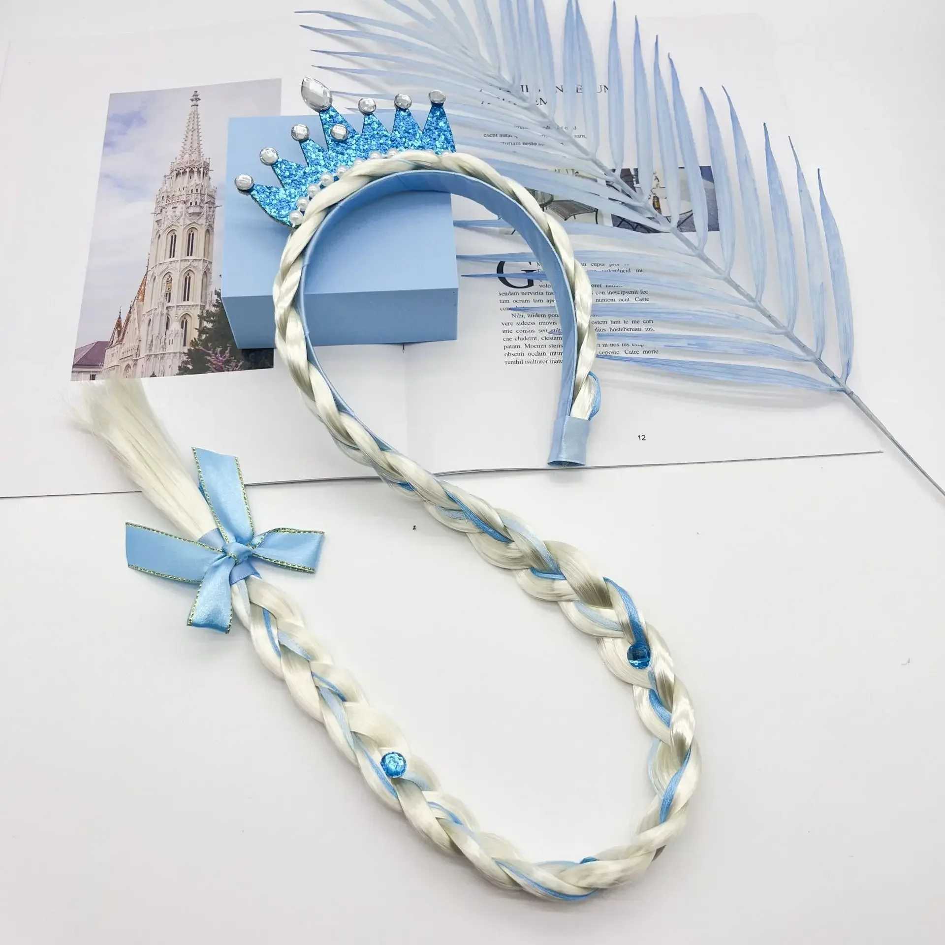 Corona de princesa peluca diadema accesorios para el cabello peluca de bebé aro de cabeza trenzada para niñas accesorios de rendimiento sombreros para niños regalo para niños - imagen 3