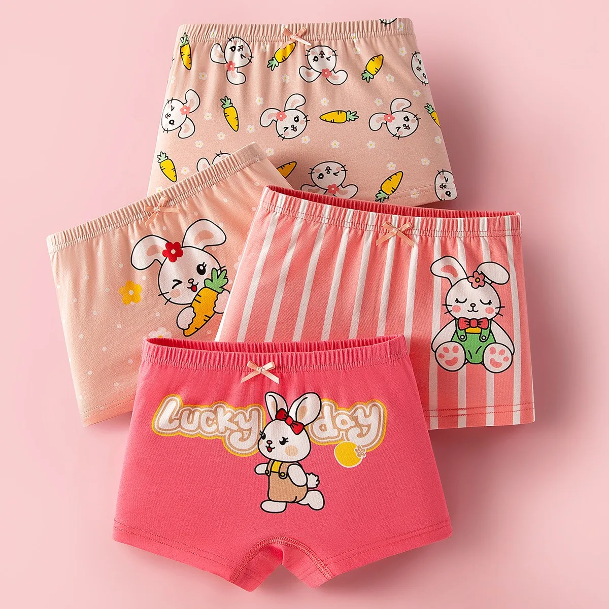 4 unids/lote de calzoncillos Boxer de algodón puro para niñas, bragas con estampado de conejo bonito y dulce para niñas, ropa interior suave para niños, pantalones cortos para niñas - imagen 2