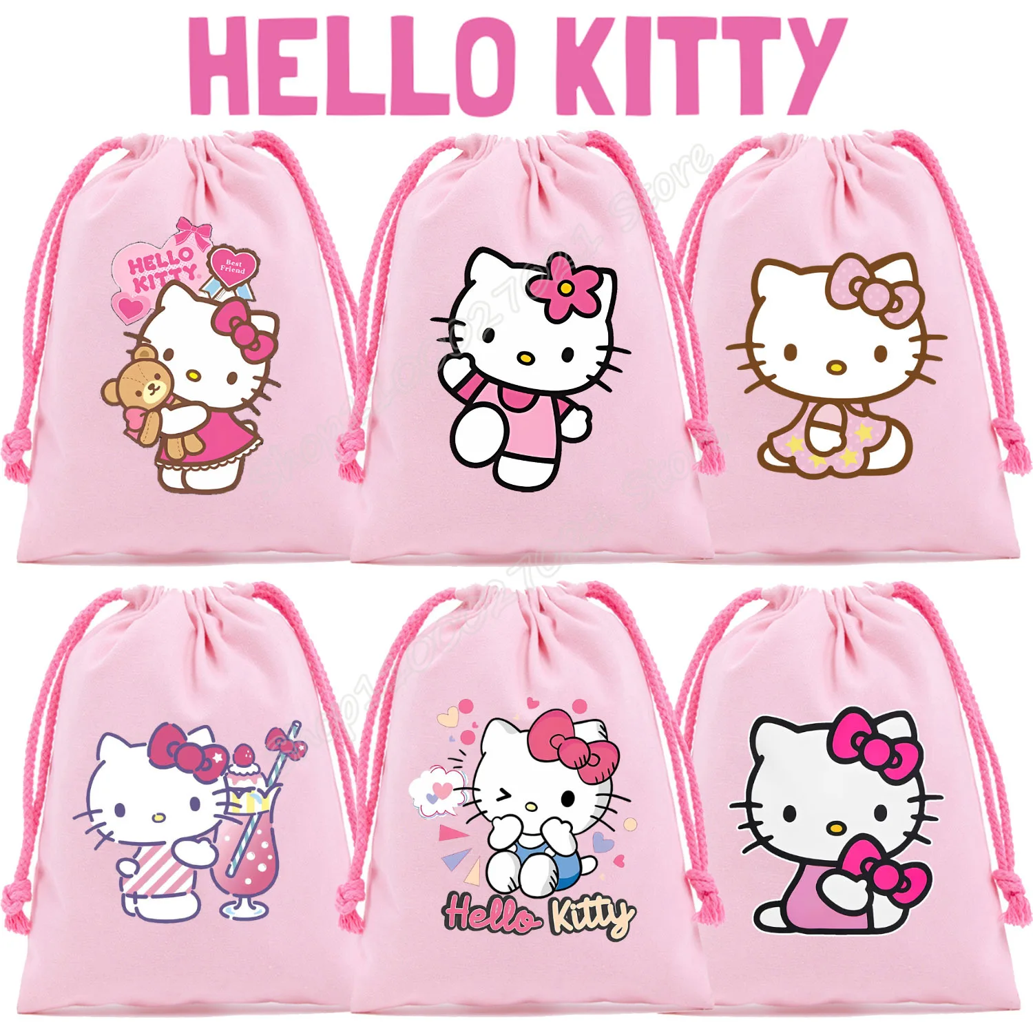 Bolsa con cordón de Hello Kitty, bolsa de regalo de dibujos animados, bolsa con cordón, bolsa de fiesta rosa de Anime para niños, bolsas de almacenamiento, nuevas bolsas de gran capacidad