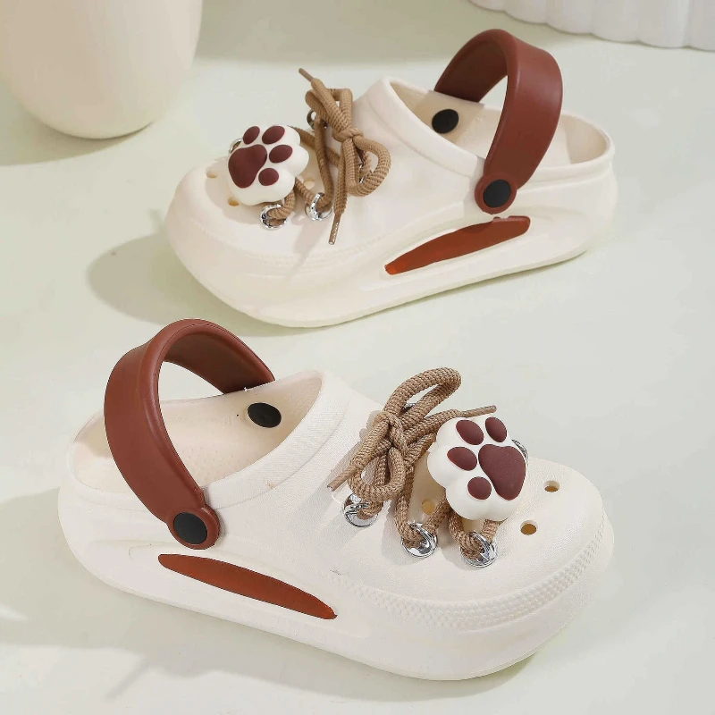 Sandalias de verano para mujer, bonitos zapatos de jardín con cordones DIY, zuecos de moda para niñas, suela gruesa, zapatillas de calle para el hogar para mujer - imagen 4