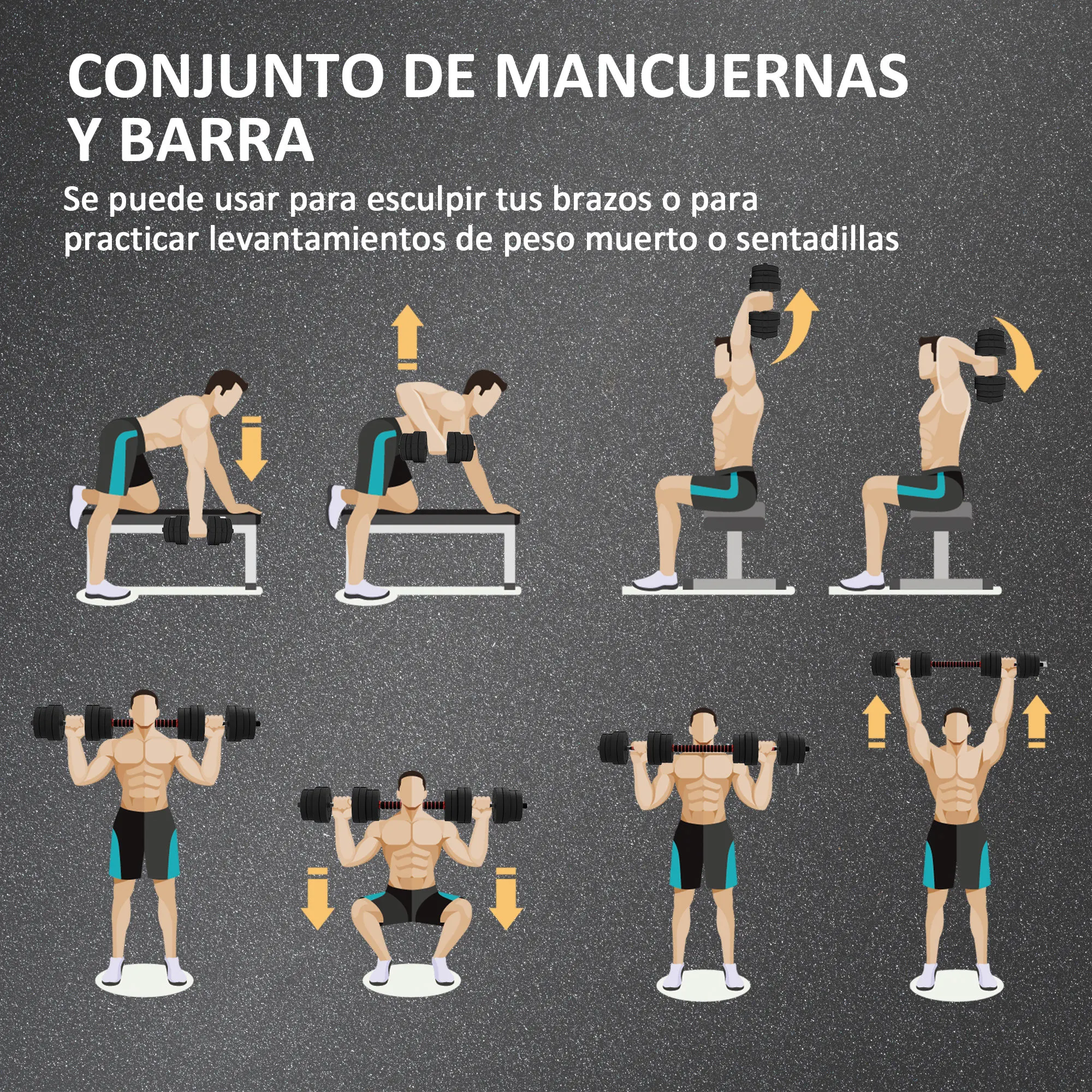 HOMCOM Juego de Mancuernas Ajustables, 2 en 1, 30kg, Juego de Pesas con Barra de Conexión y Mango Antideslizante, Pesas y Mancuernas para Hombres y Mujeres, Ejercicio de Fitness, Casa Gimnasio - imagen 4