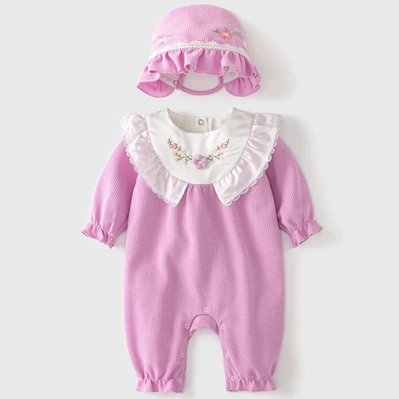 Ropa de primavera y otoño para niñas recién nacidas, peleles de princesa de algodón de manga larga con flores bonitas de estilo chino, monos, artículos para bebés BC484, 2 piezas