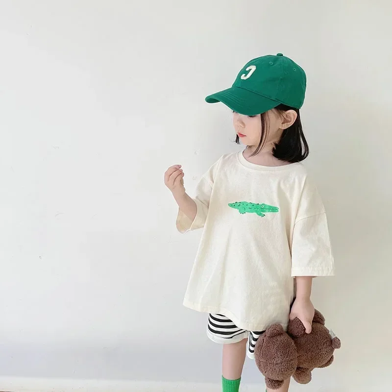 Camiseta de manga corta para niña con estampado de dibujos estilo coreano