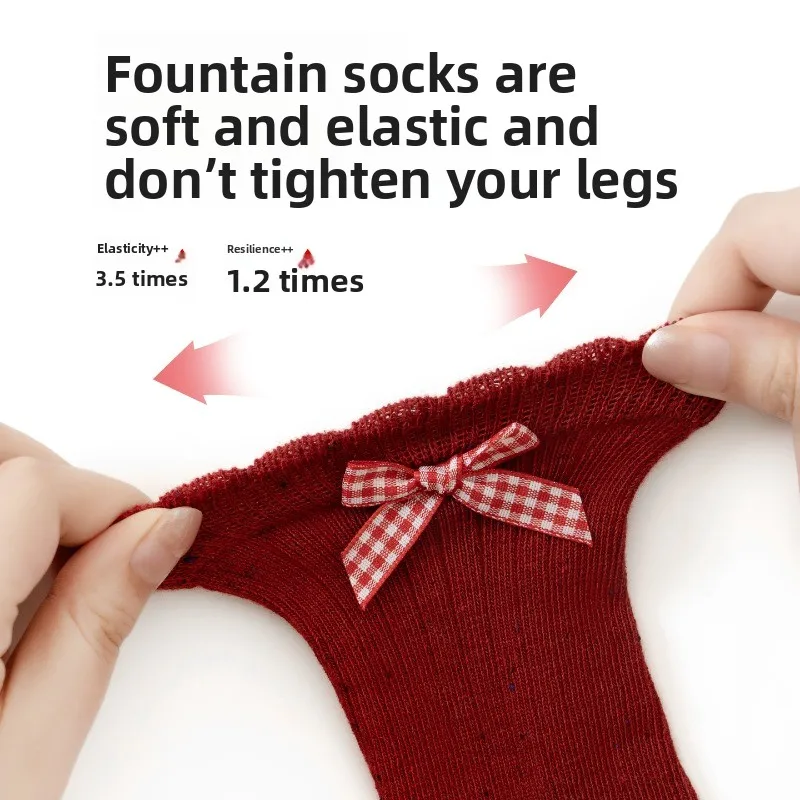 Nuevos calcetines de princesa de otoño para bebés y niñas: encaje rojo, lazo, ideales para niños pequeños, niñas mayores, bebés, Año Nuevo. - imagen 3