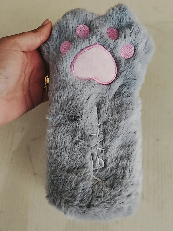 Bolsa de lápices con forma de Pata de Gato de dibujos animados Kawaii, bolsa de lápices suave de gran capacidad, papelería, suministros de oficina para volver a la escuela