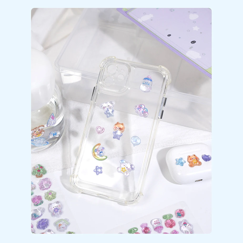 Pegatinas de animales de dibujos animados en 3D, pegatinas en relieve para decoración de funda de teléfono, suministros para álbum de recortes, pegatinas impermeables de dibujos animados