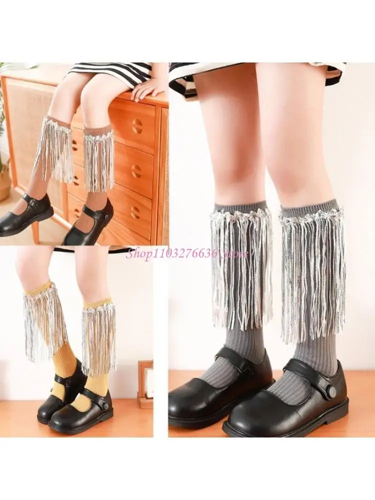 Calcetines de baile escolar con flecos y lentejuelas para niña - imagen 2