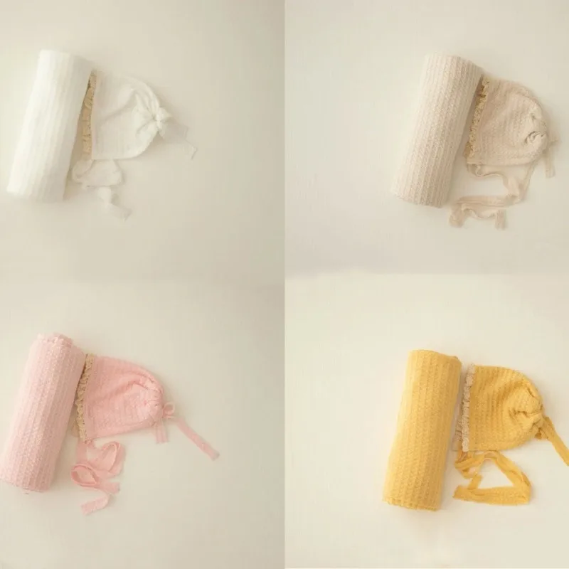 Gorro de punto para bebé, gorro de encaje para niño y niña, manta envolvente elástica, accesorios de fotografía para recién nacido, manta para sesión de fotos - imagen 2