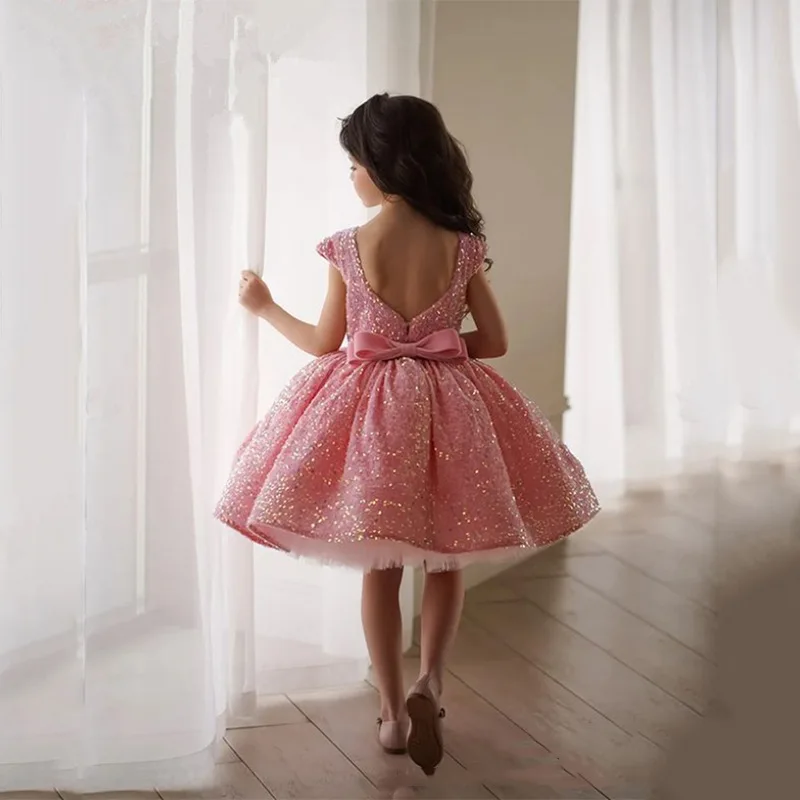 Vestido de princesa sin espalda para niñas, vestido de tul con lentejuelas brillantes de estilo europeo para niños, pasarela y azafata, vestidos de fiesta directos en el extranjero - imagen 4
