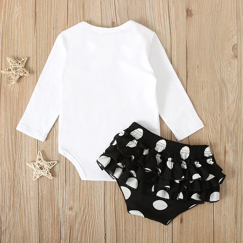 Ropa infantil de Halloween para primavera y otoño, Tops de manga larga con estampado de dibujos animados y pantalones cortos de lunares, artículos para recién nacidos B137, 2 piezas - imagen 2