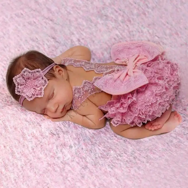 XXFE Vestido de encaje para bebé niña - Sesión de fotos en estudio - imagen 2