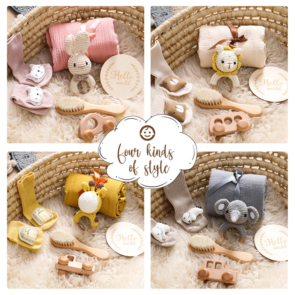 Set de baño para recién nacido con toalla, manta y sonajero