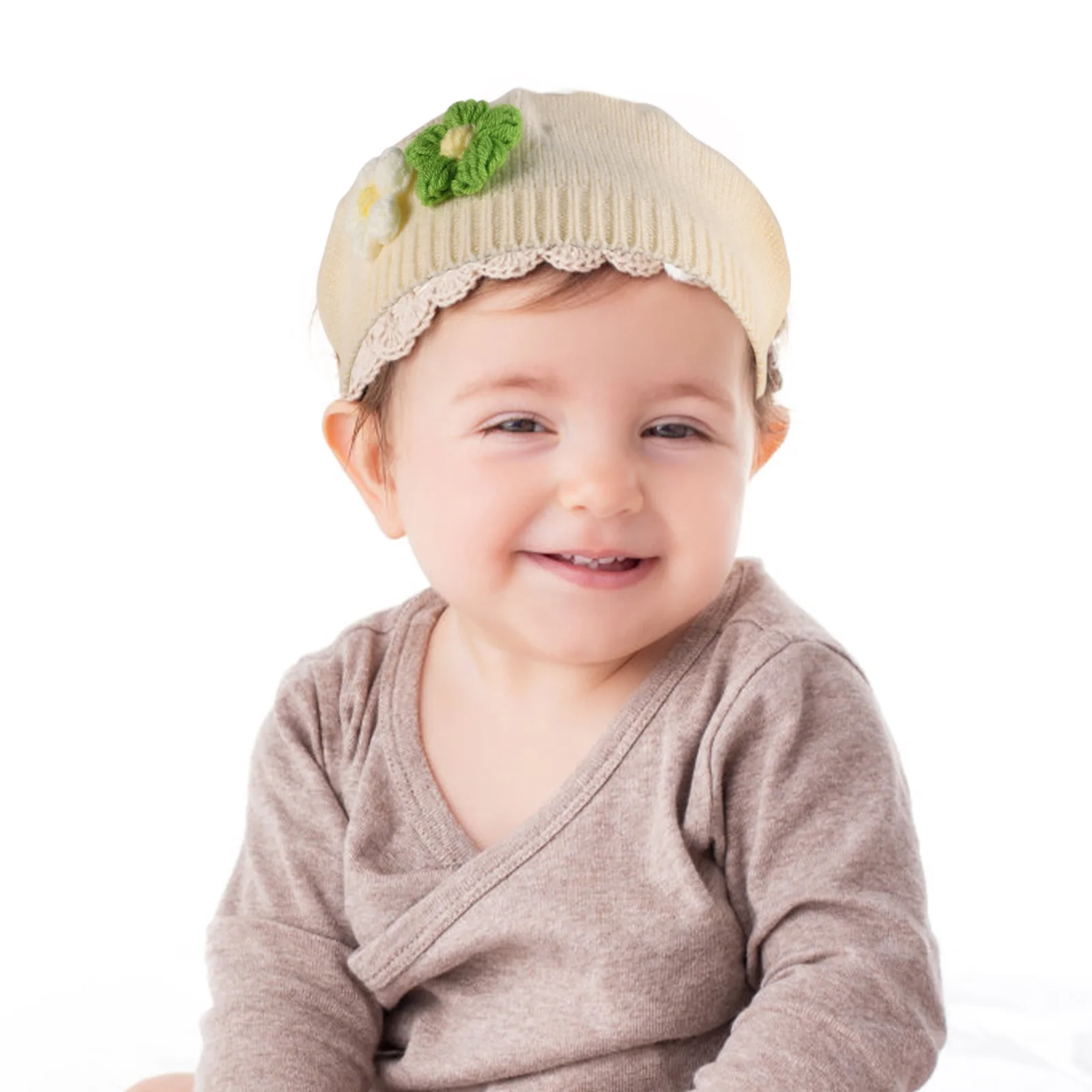 Boina para bebé, gorro de invierno tejido, boina para niña pequeña con flores, gorro de estilo francés, gorro para el frío, Dino - imagen 5