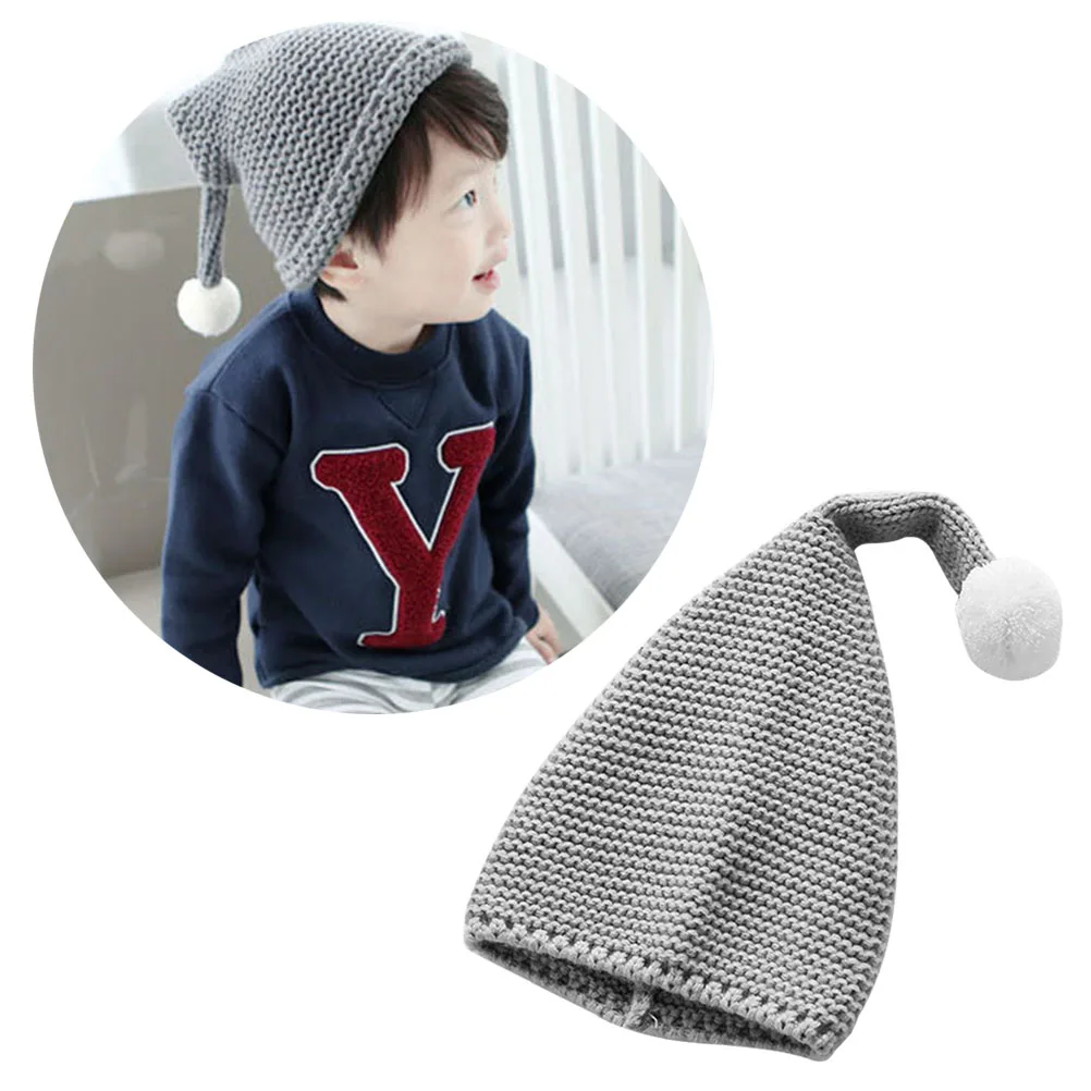 Gorro de punto navideño, diseño de pompón cálido gris para niños, gorro de invierno elástico suave, hilo Premium cómodo - imagen 2