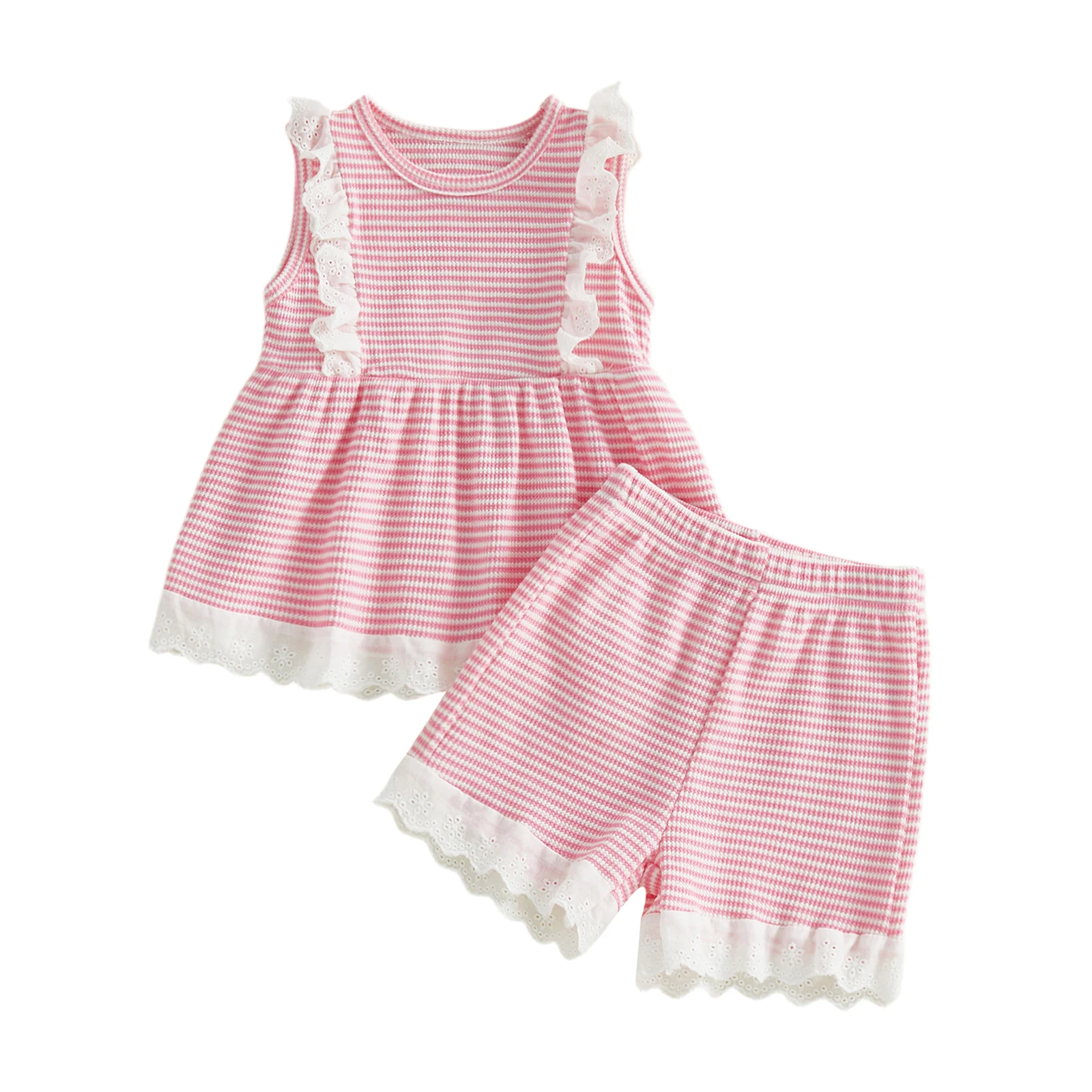 Conjunto de verano para niña con volantes y ribete de encaje - imagen 4