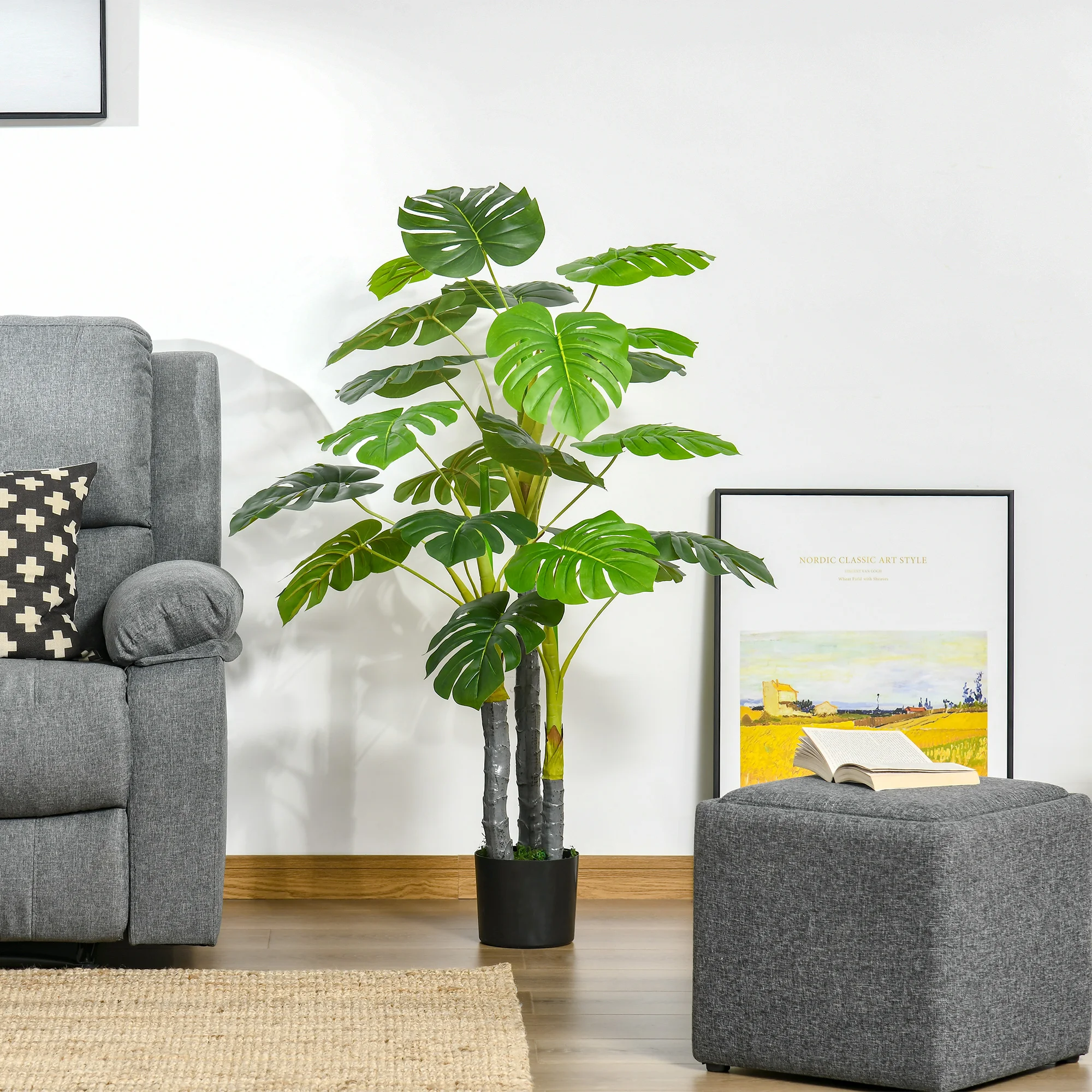 HOMCOM Planta Monstera Artificial 120 cm con Maceta y 20 Hojas Realistas Planta Tropical Decorativa para Hogar Salón Dormitorio Interior y Exterior Verde - imagen 2