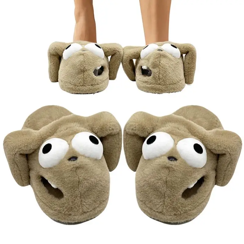 Zapatillas para cachorros con boca torcida, zapatos de casa acogedores y cálidos para invierno, para adultos, niños, mujeres, hombres y niñas