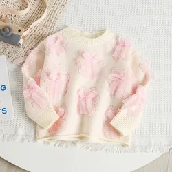 MILANCEL Jersey de punto para niña con estampado de oso y lazo