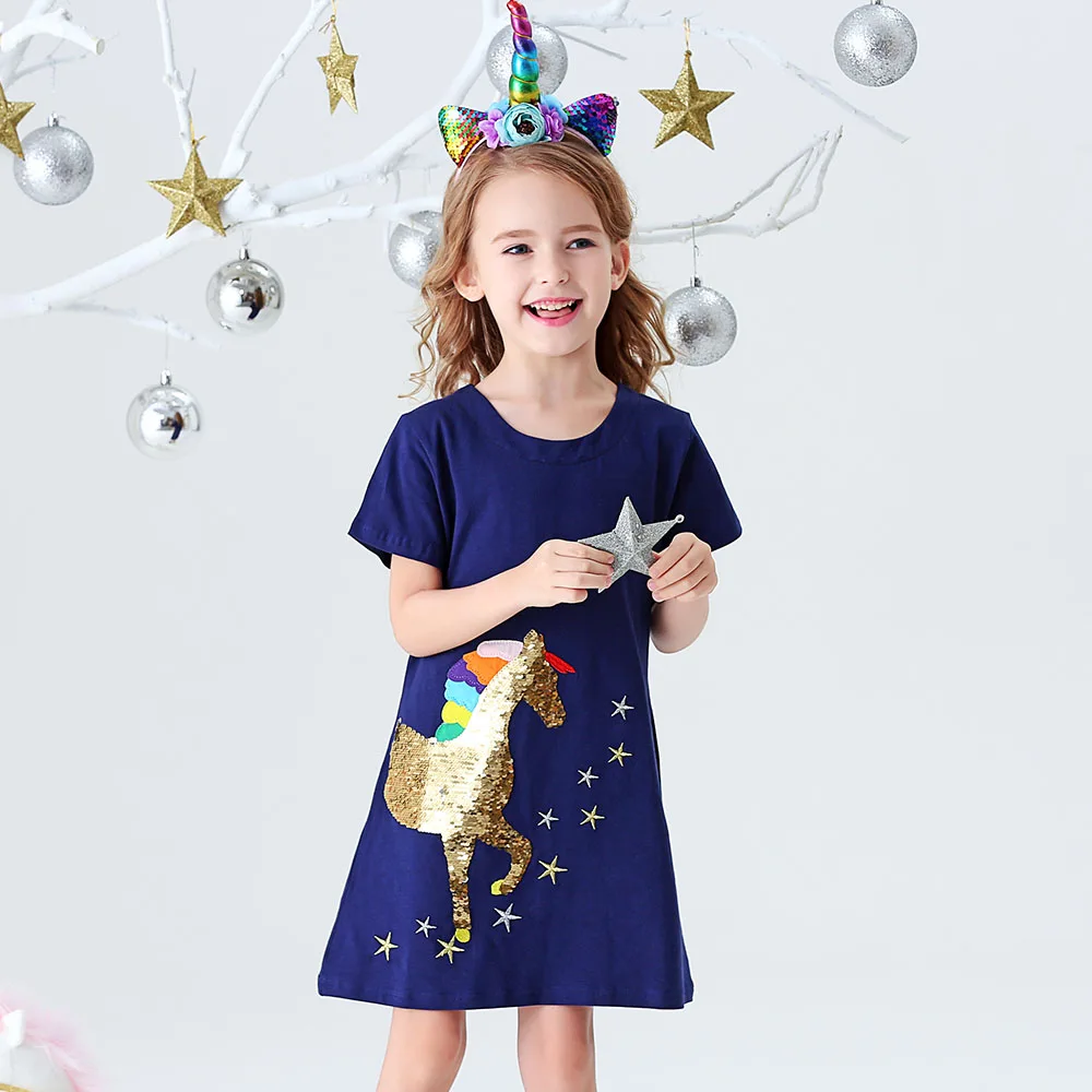 Dxton Vestido de unicornio niña – Algodón manga corta con lentejuelas - imagen 4