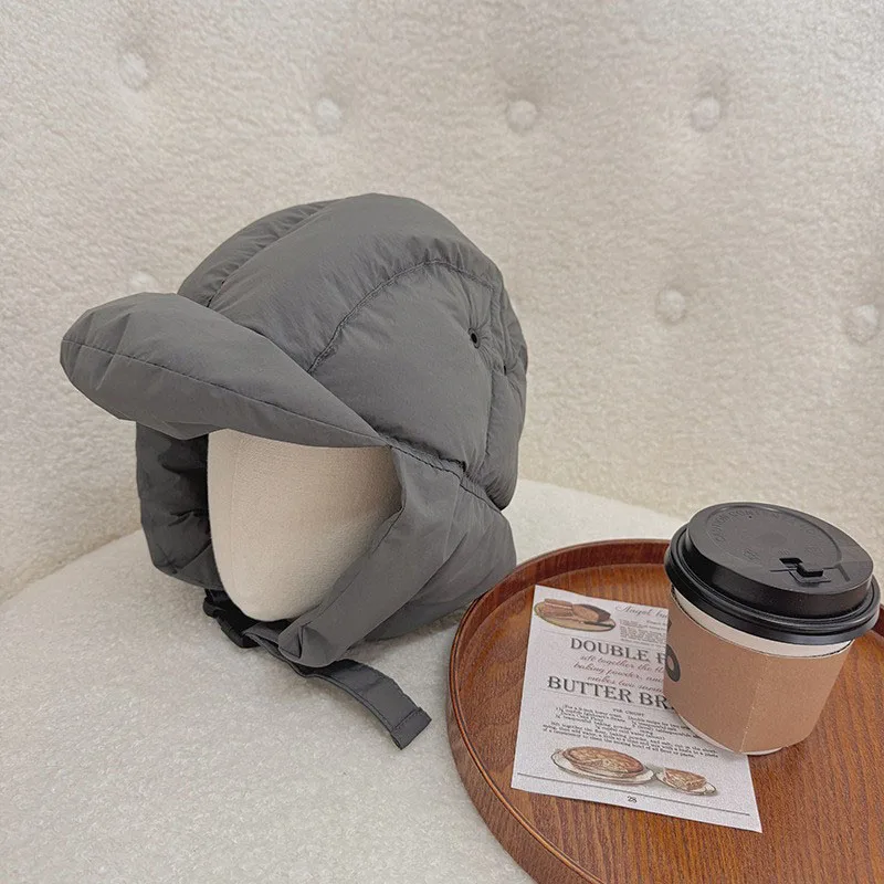 Gorro de Lei Feng para niños de invierno, casco de aviador cálido de Color sólido para niñas, gorro acolchado de lana para niños coreanos - imagen 5