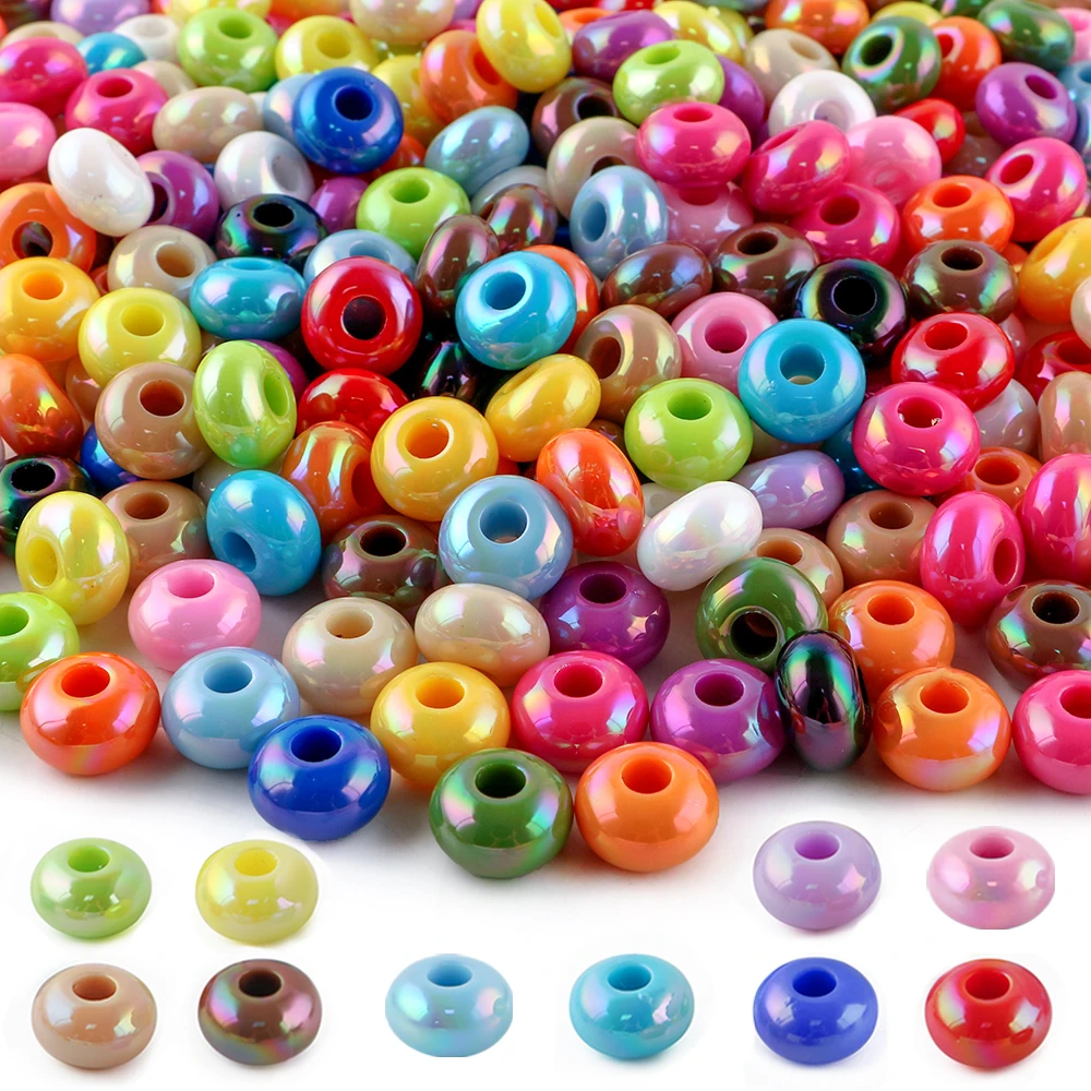 Cuentas de rueda con orificio grande de colores sólidos de 14mm, espaciador acrílico, cuentas redondas sueltas, pulsera DIY, cuentas de cadena para teléfono, accesorios hechos a mano