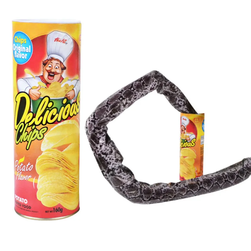 La serpiente de patatas fritas puede saltar al escenario, trucos de magia, juguete de serpiente de primavera, Día de los inocentes, fiesta de Halloween, bromas en lata, regalo de broma - imagen 2