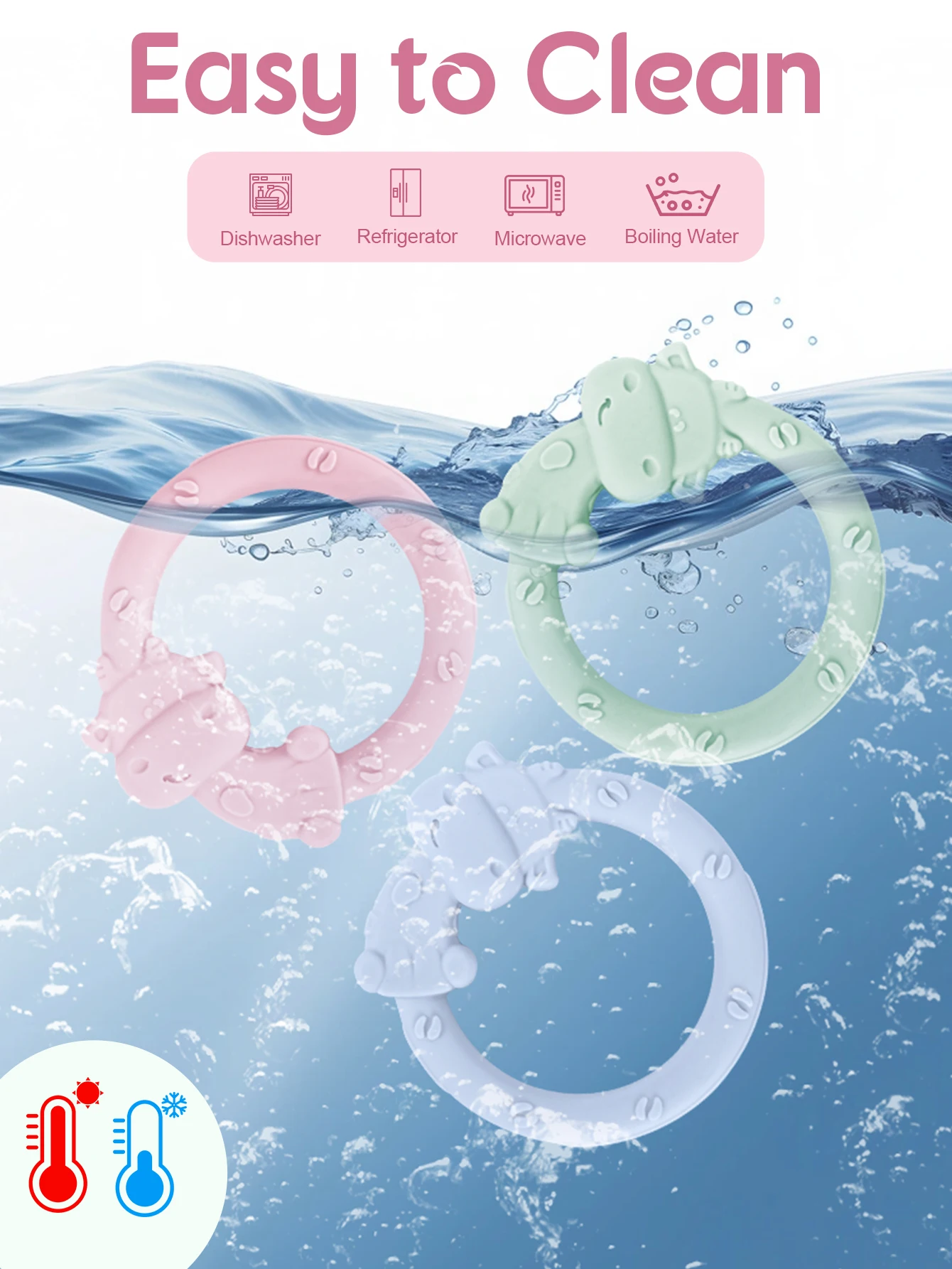 TYRY.HU-Juego de juguetes mordedores de silicona para bebé, 3 uds., formas de animales bonitos, vaca, Tigre, jirafa, mordedores infantiles de calidad alimentaria, alivio seguro de la dentición - imagen 4