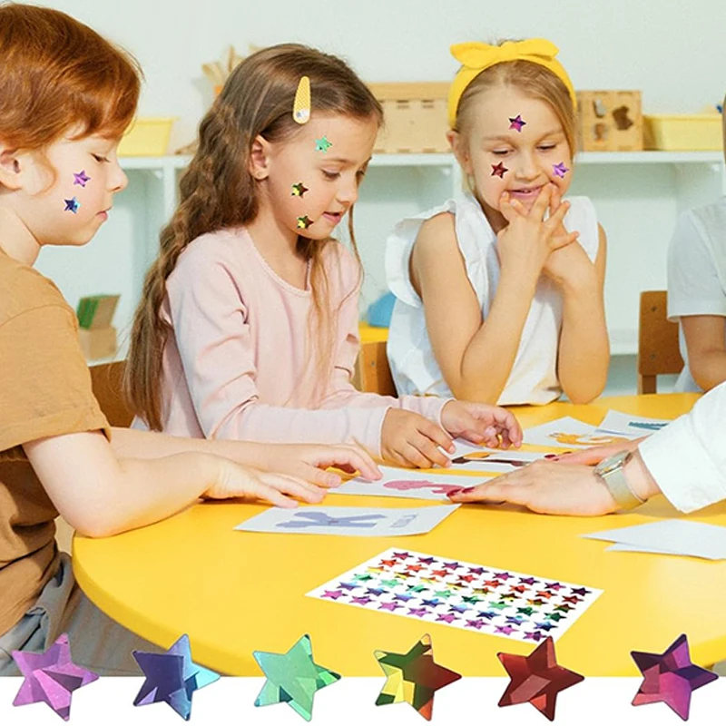 Pegatinas de papelería para niños, accesorios de decoración adhesivos autoadhesivos con puntos de corazón y estrella láser, pegatinas artesanales TMZ - imagen 4