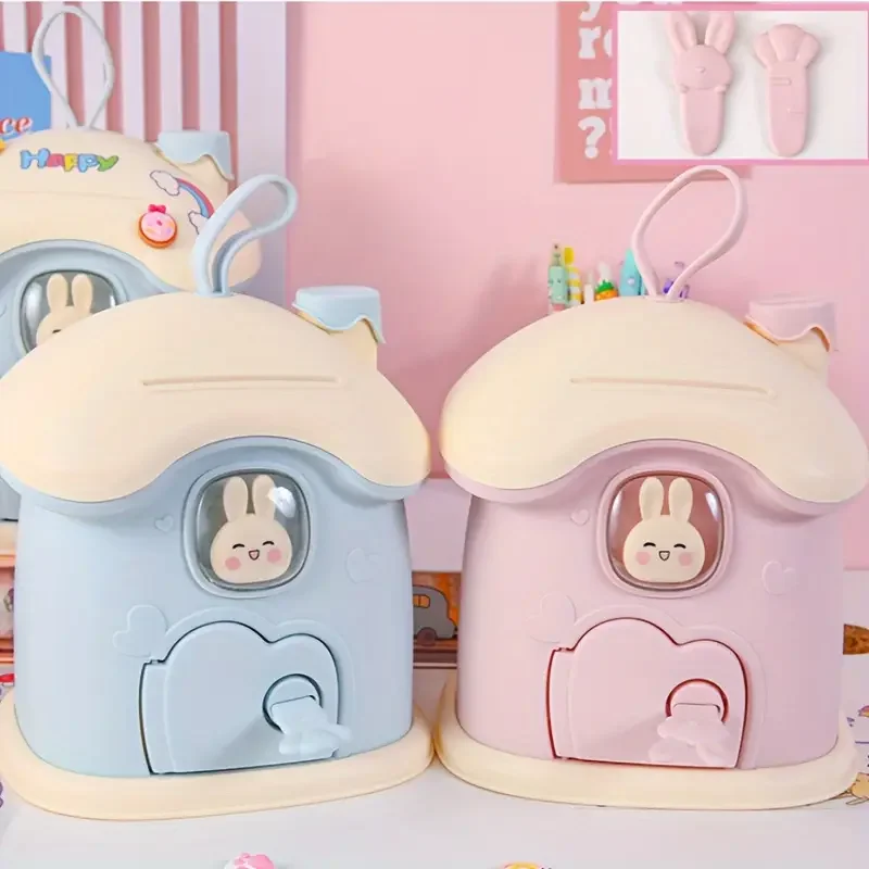 Piggy Bank for Kids with Keys Girls Money Saving Bank with 3D DIY Cartoon Sticker Mushroom Piggy Money Coin Bank Gift for Boy - imagen 2