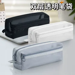Estuche escolar transparente con compartimento doble