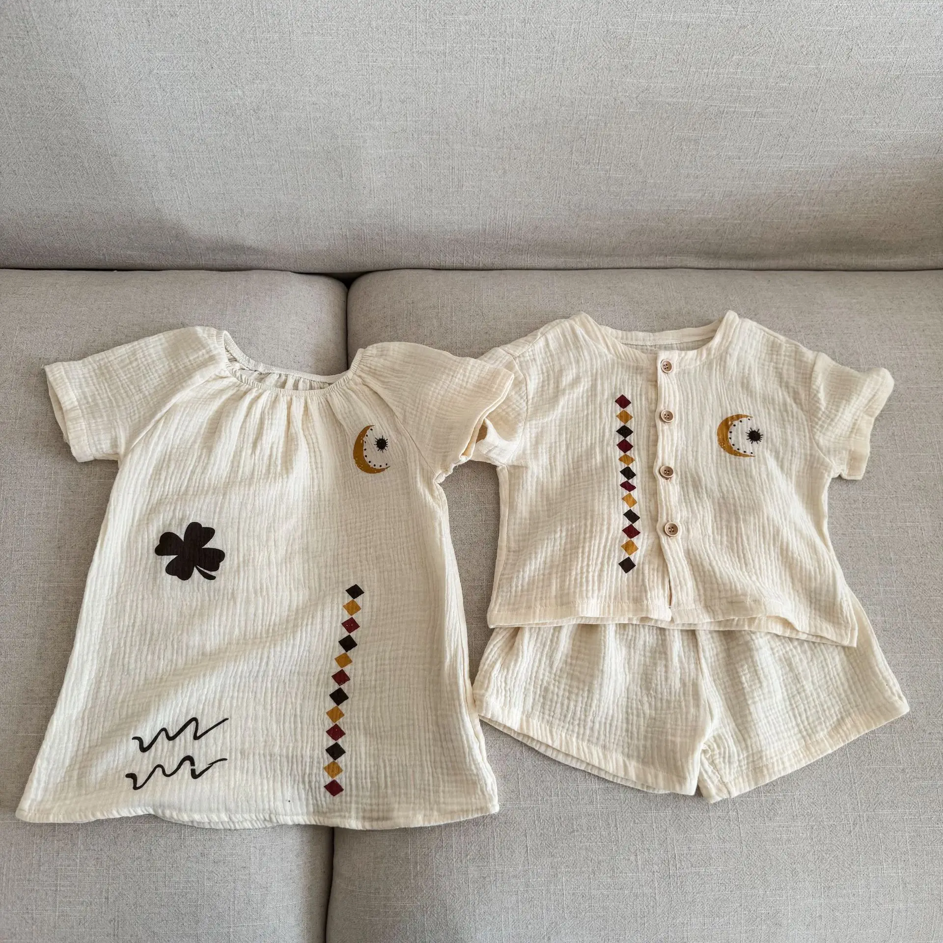 Ropa de verano para niños, conjunto de ropa de algodón puro para niños, vestido transpirable para niñas, ropa para hermanos y hermanas, 2026 - imagen 4